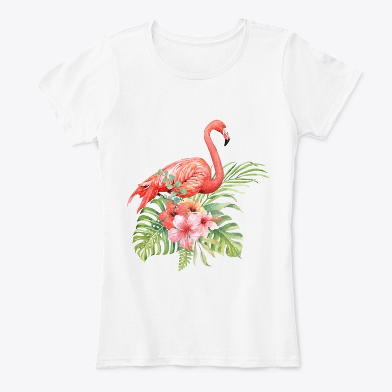 Watercolor flamingo in hibiscus bouquet