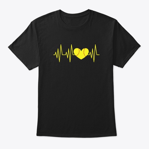 Softball Heartbeat Black T-Shirt Front