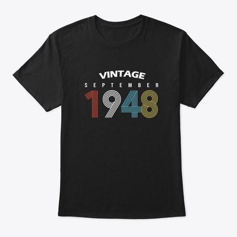 1948   September Vintage Birthday Gift S Black T-Shirt Front