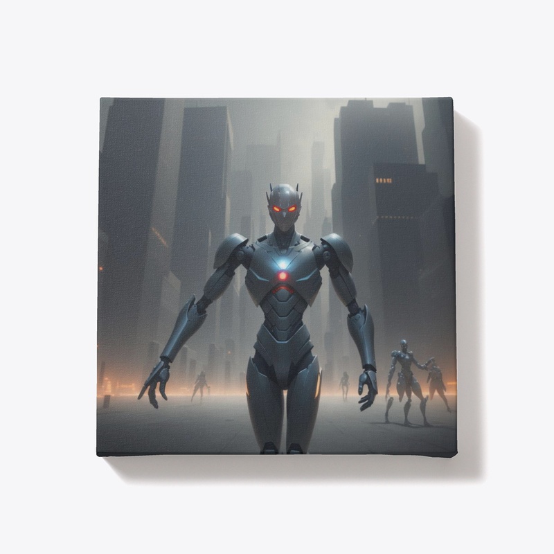 Robot in a futuristic city