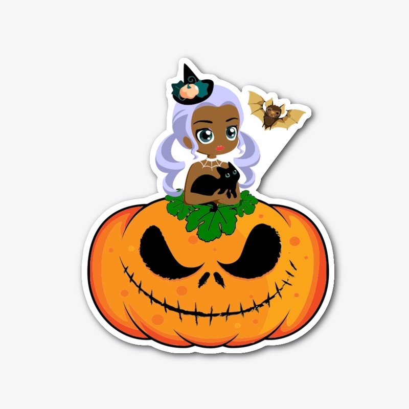 WITCH JACK-O-LANTERN STICKER, KAWAII