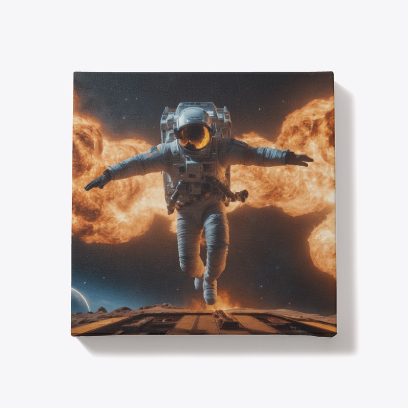 Spaceman escaping an explosion