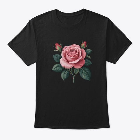 Pink Rose  Black T-Shirt Front