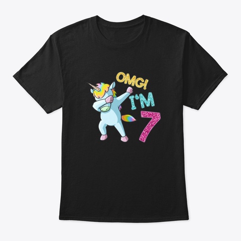 Kids 7 Th Birthday Dabbing Unicorn Tshirt Black T-Shirt Front