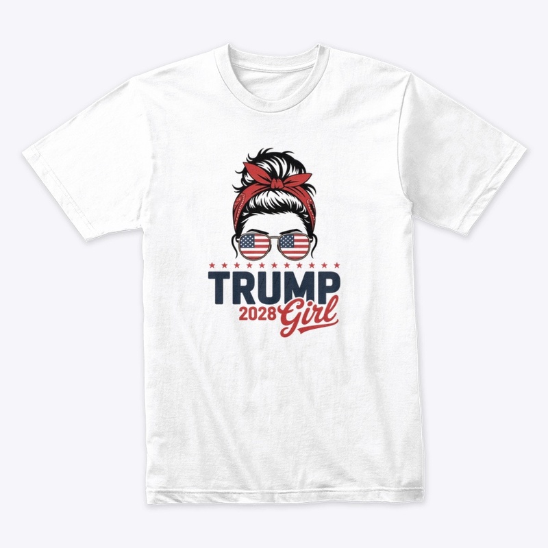 Trump 2028 Girl Messy Bun Patriotic Tee