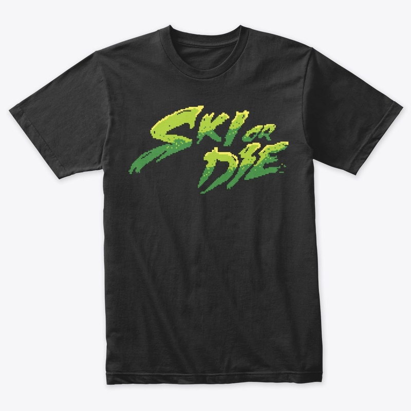 Acid Green Ski or Die Pixel art Logo