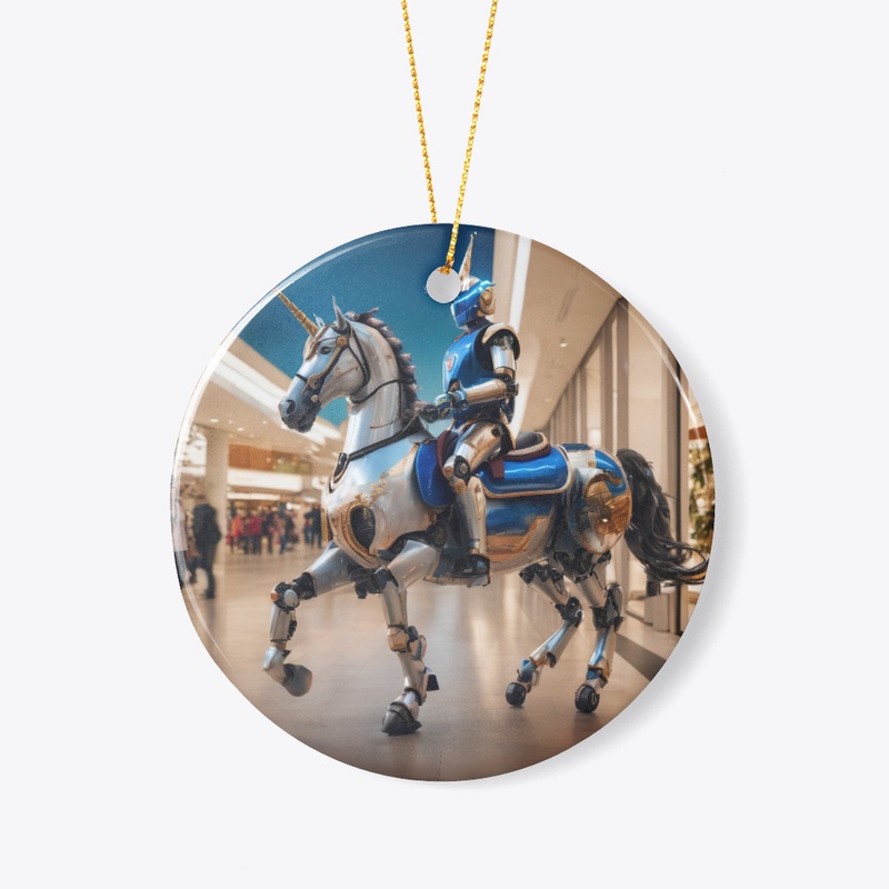 A robot on a unicorn