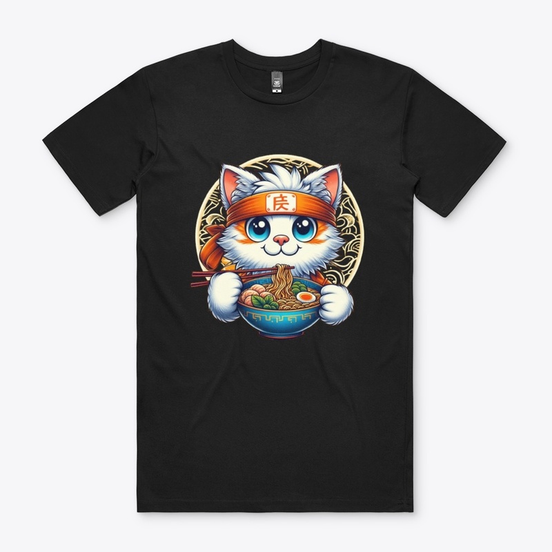 Japanese Anime Cat Eating Ramen 