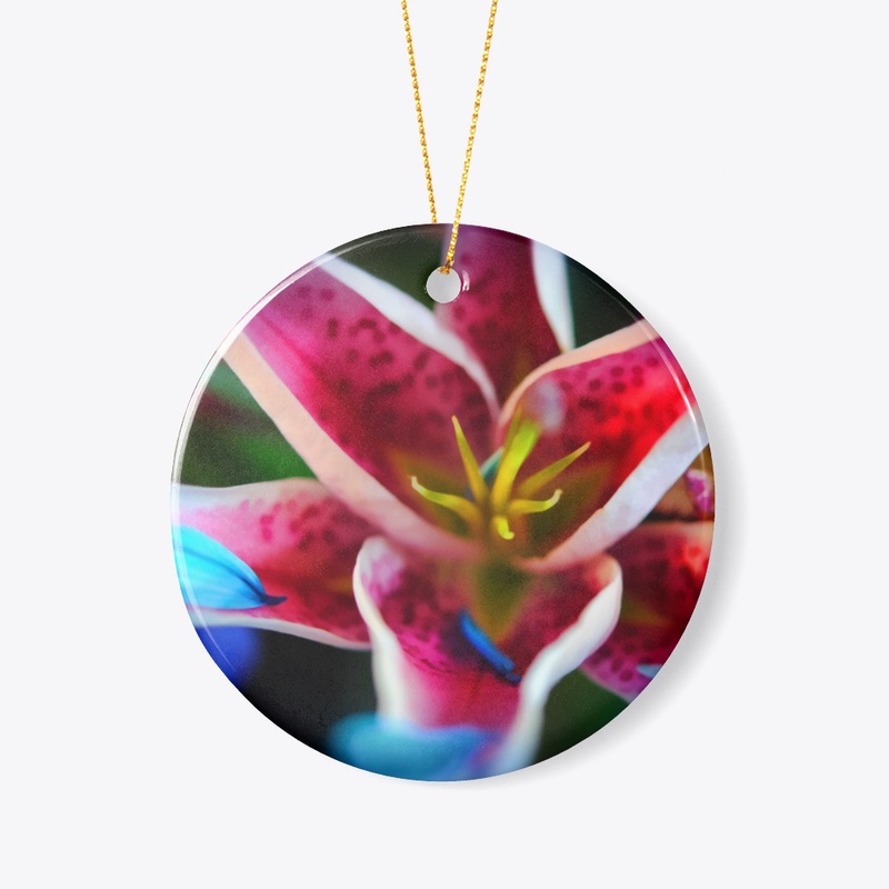 Blue Petals on a Pink and White Lily