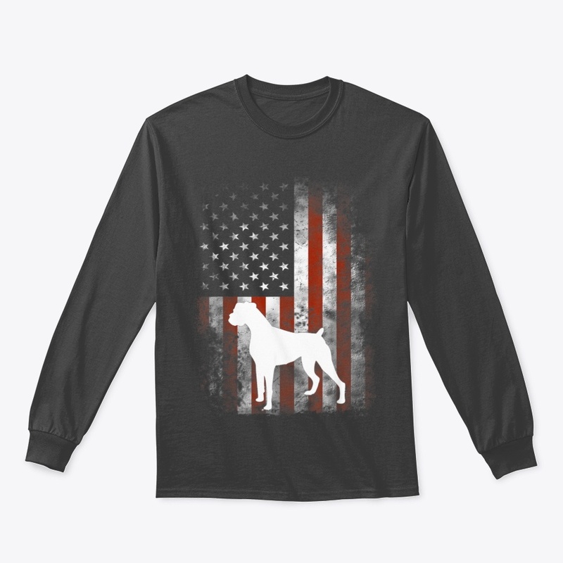 White Boxer Dog Shirt Patriotic American