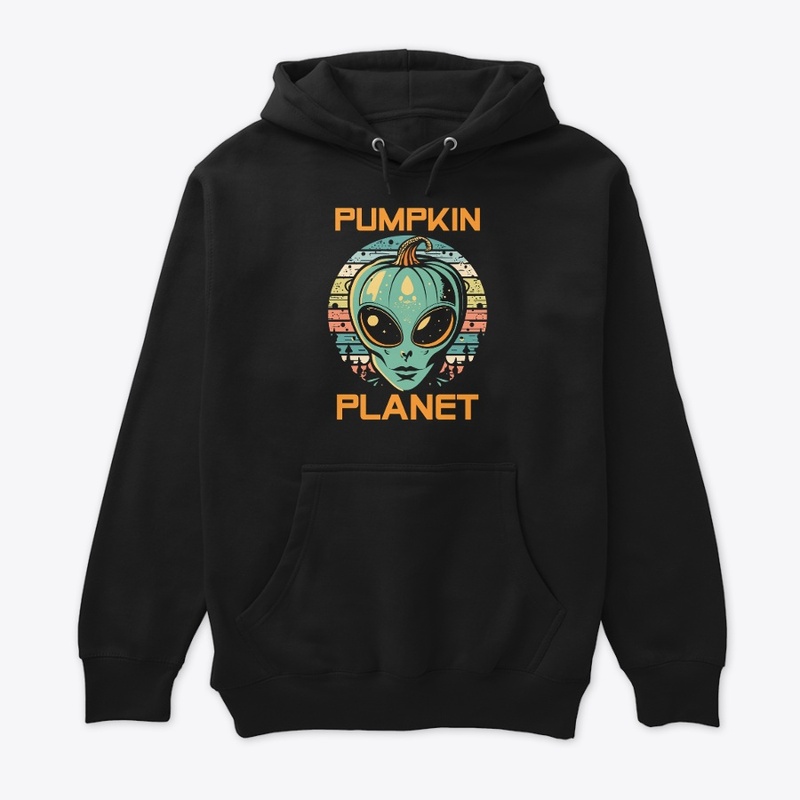 Halloween UFO Alien Pumpkin Planet Retro