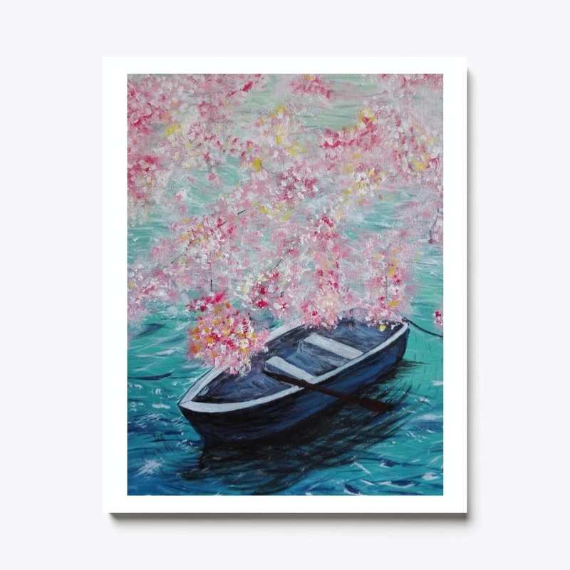 Fishing boat & Cherry Blossom tree
