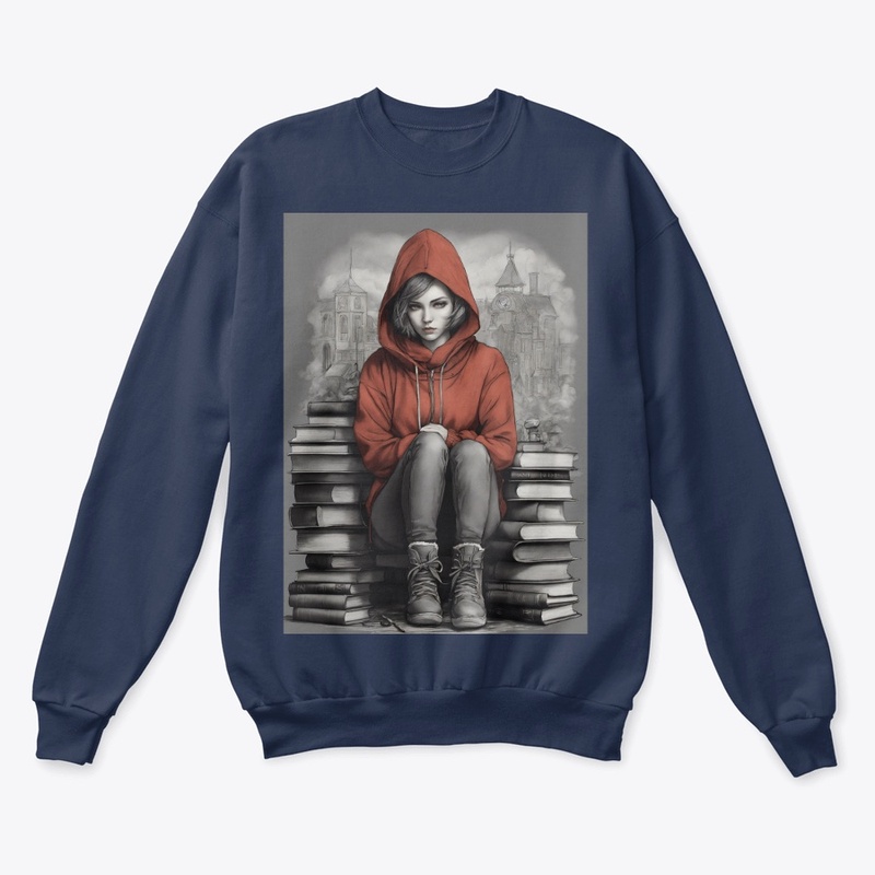 A girl with books printing on hoodie 