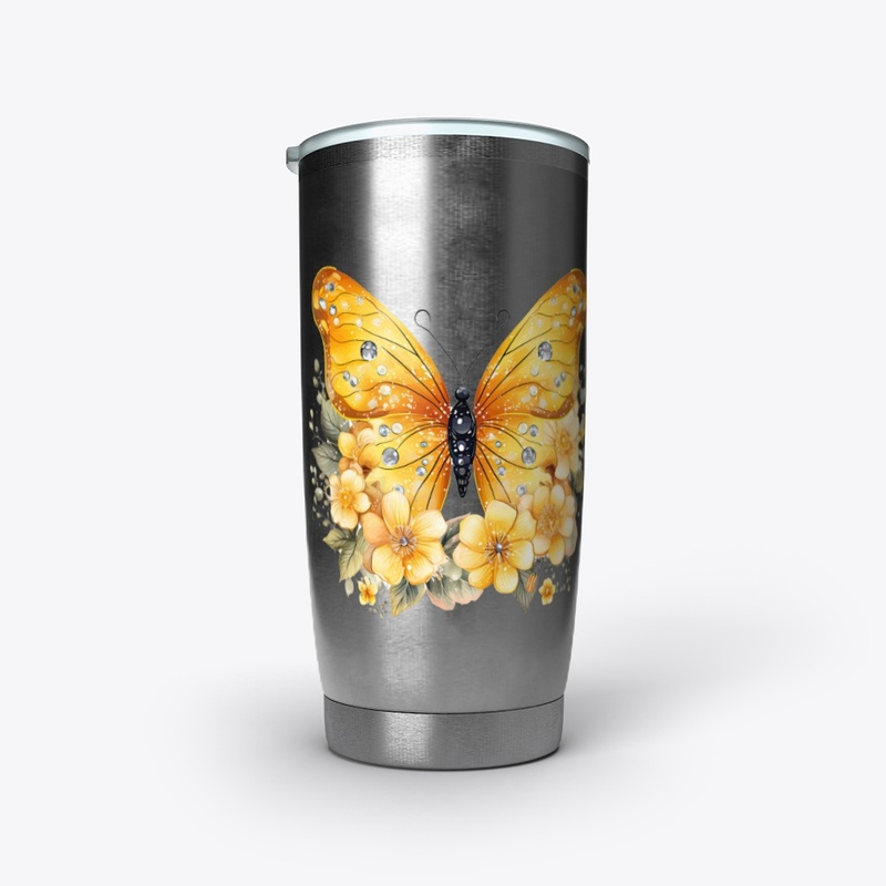 Yellow Butterfly and Flowers