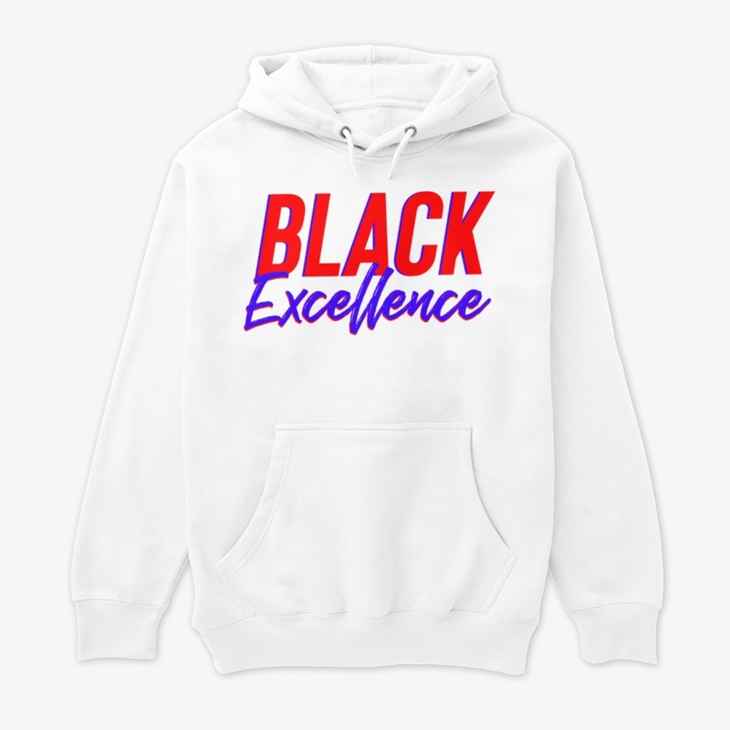 Black excellence red and blue letters