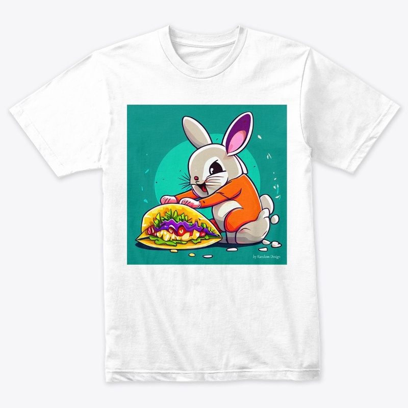 Bunny eating a taco under a rainbow