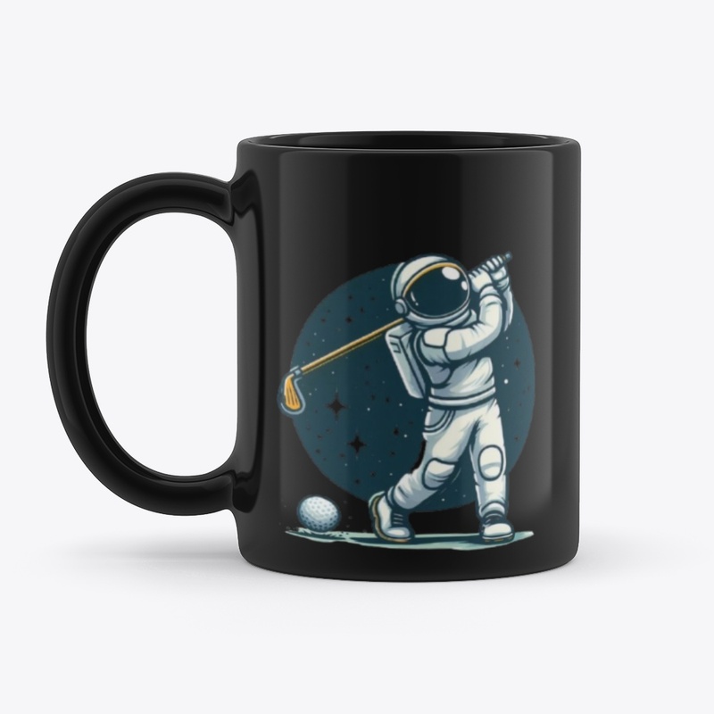 Astronaut Playing Golf Black Coffee Mug
