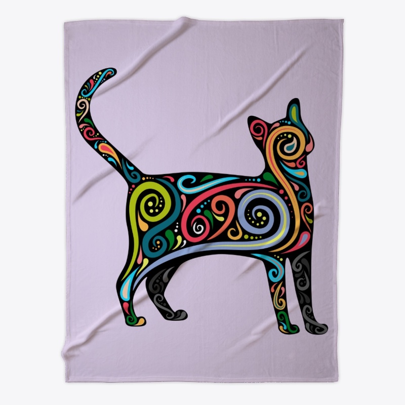 cat silhouette with colorful swirls