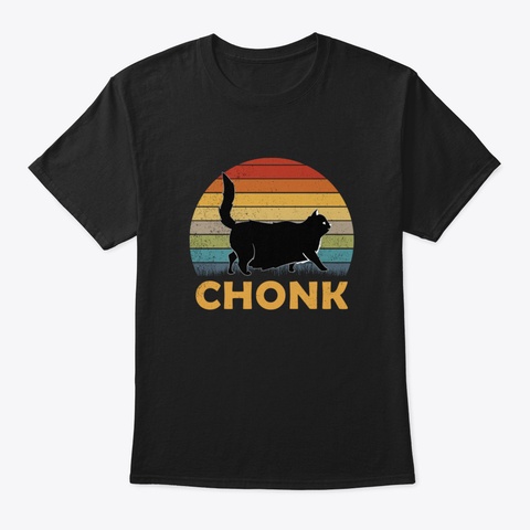 Black Cat Vintage Chonk Chonky Cat Gift Black T-Shirt Front
