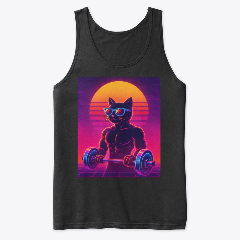 80s retro-futuristic gym cat