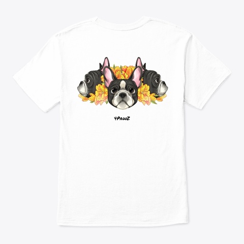Bulldog With Flowers White T-Shirt Back