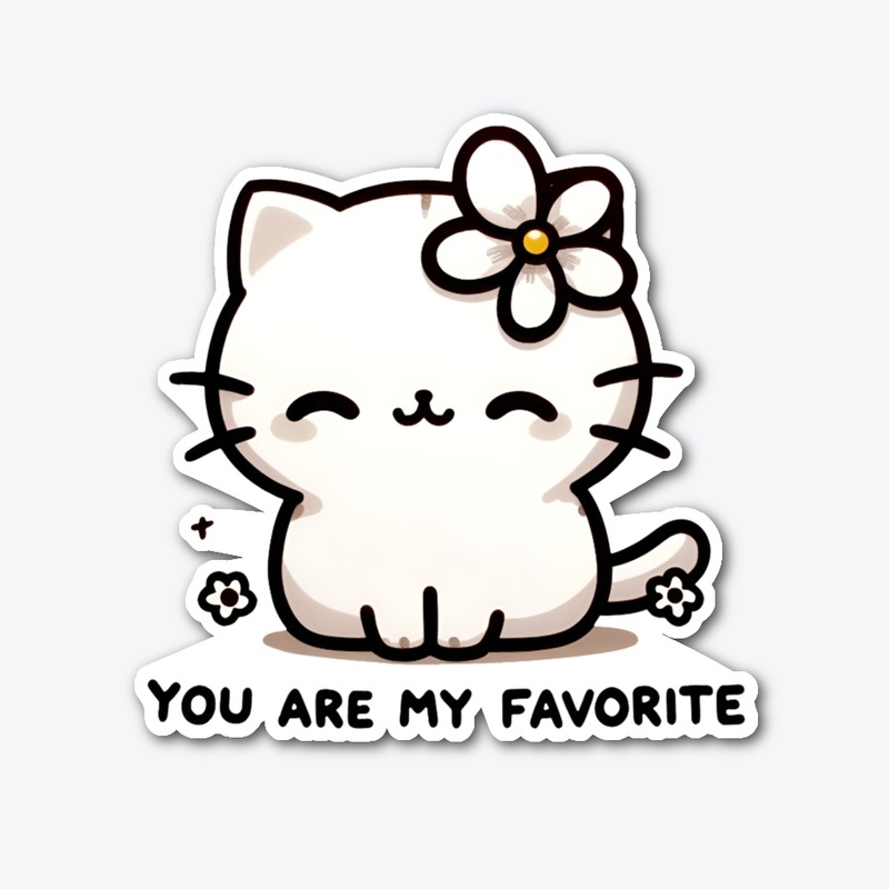Cute cat, flowers & handwritten phrase