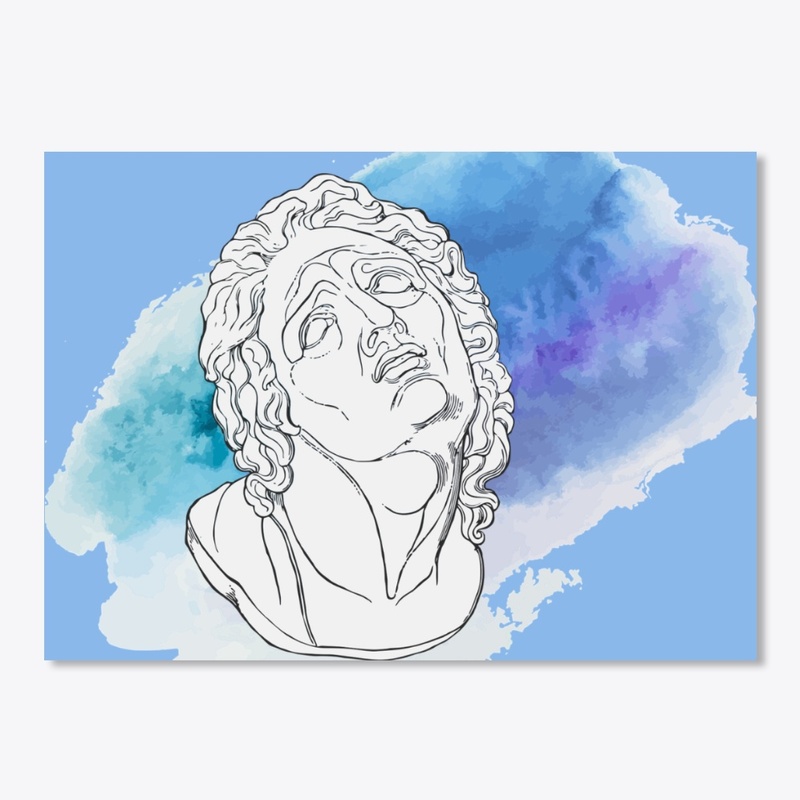 Greek Sculpture Head x Aqua Watercolor