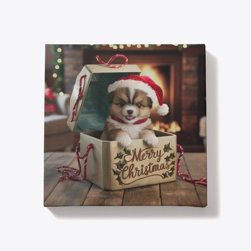 Merry Christmas Puppy Canvas
