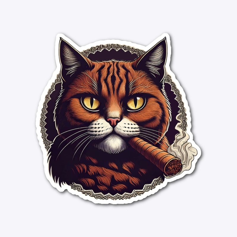 Smoking Cat Retro Illustration