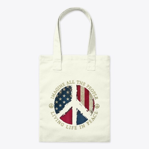 Hippie  Peace American Flag Sticker Natural T-Shirt Front