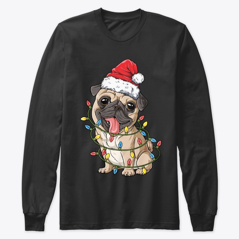 Pug Santa Hat Xmas Lights Christmas