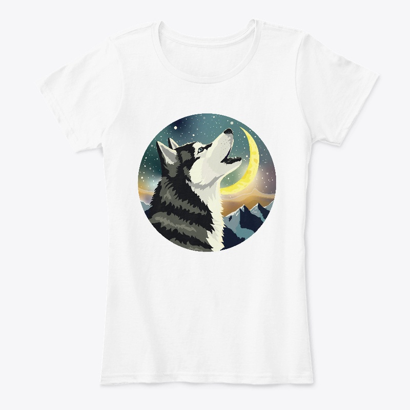 Siberian Husky howls to the Moon