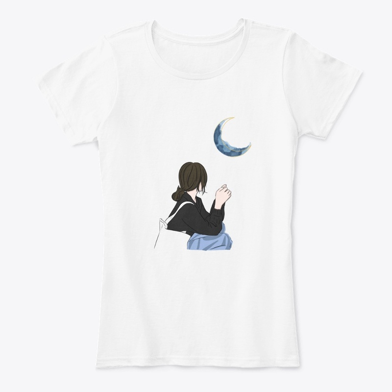 Girl Sitting and Moon Gazing T-Shirt