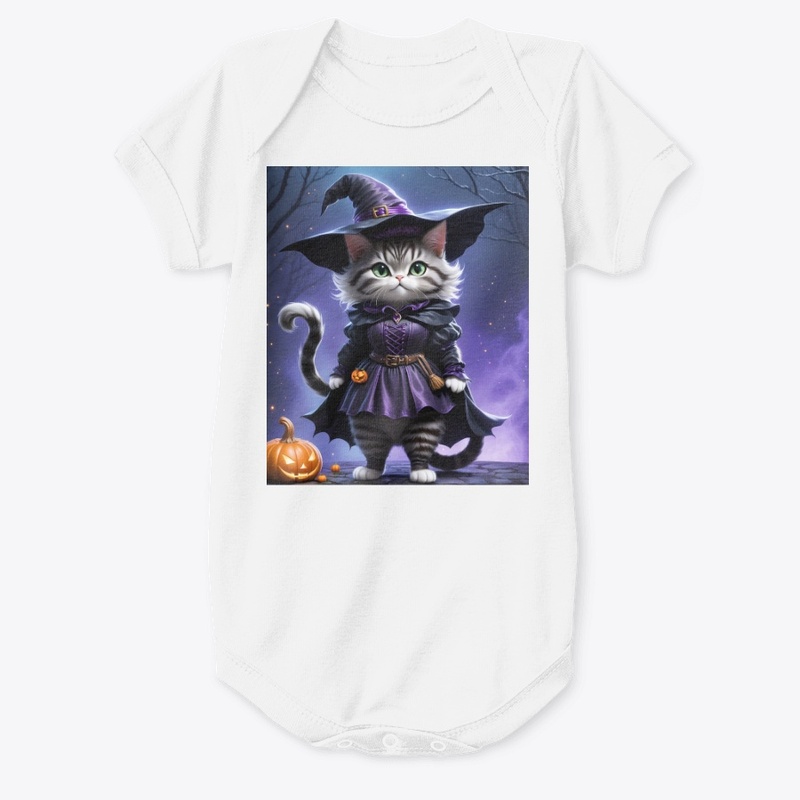 Adorable Witch Cat with Pumpkin