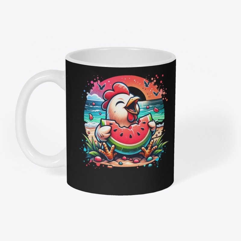 Chicken Eating Watermelon Fruit Summer 