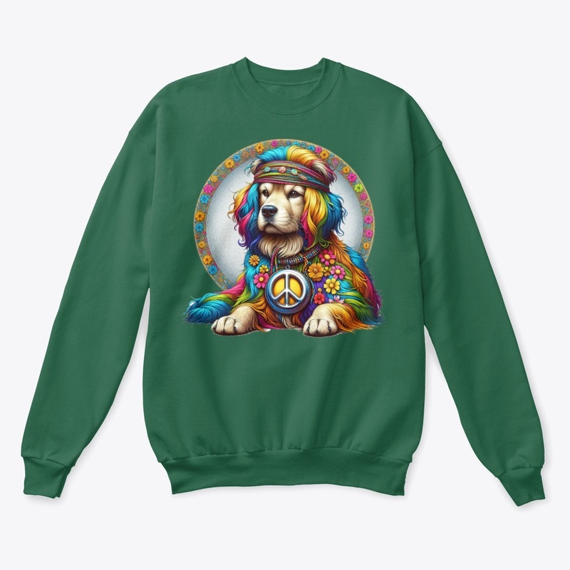 70's Hippie design of a golden retriever