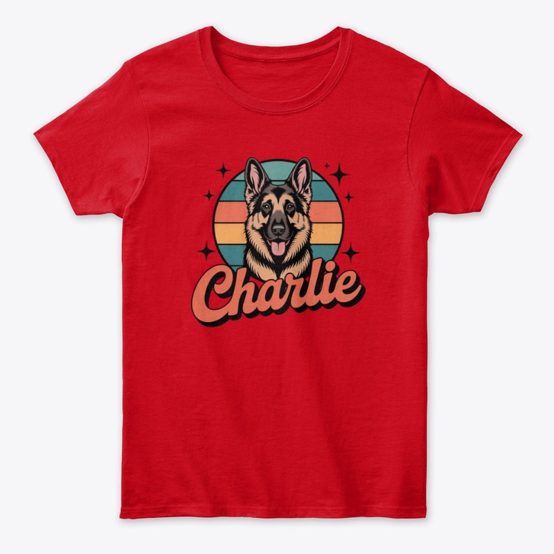 Charlie German Shepherd Retro Sunset Tee