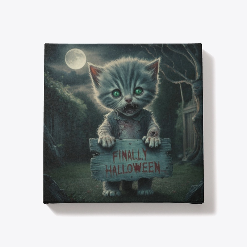 Finally Halloween Zombie Cat Canvas