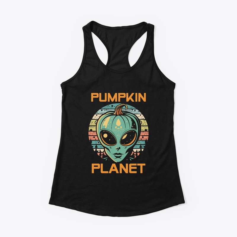 Halloween UFO Alien Pumpkin Planet Retro