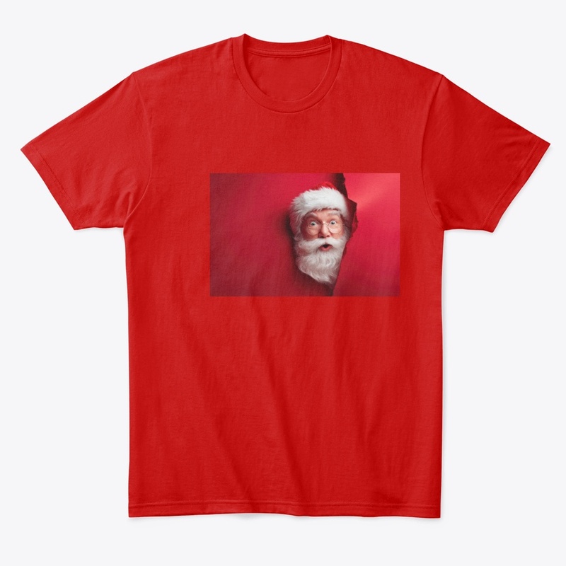 Surprised Santa Peeking Through Red