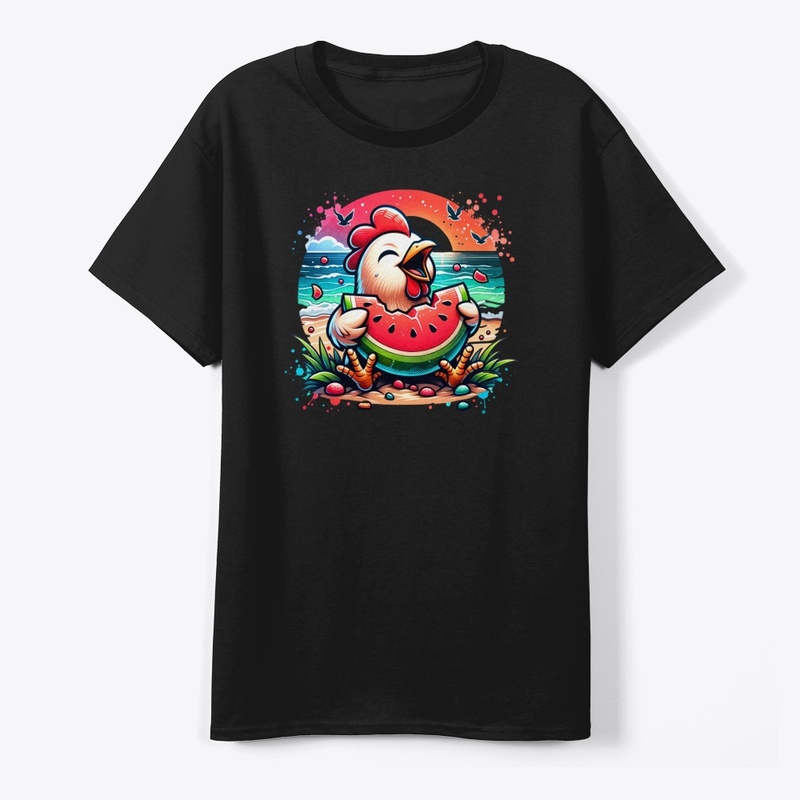 Chicken Eating Watermelon Fruit Summer 