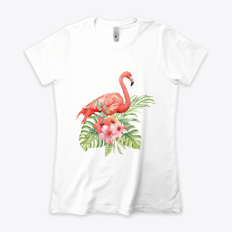 Watercolor flamingo in hibiscus bouquet