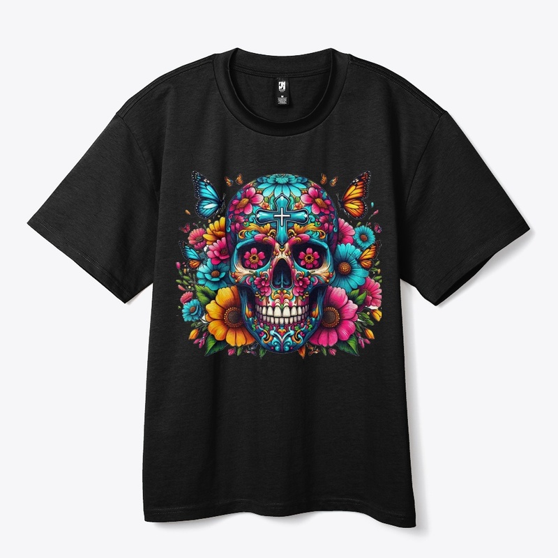 Colorful Flower Skull Cross