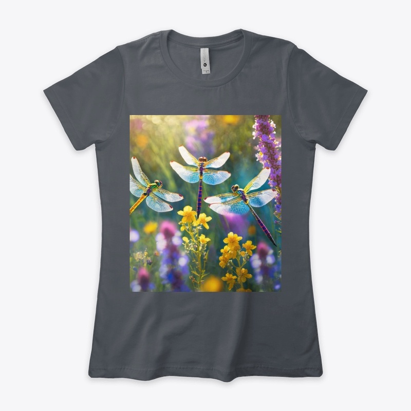 Dragonflies in meadow of colorful flower