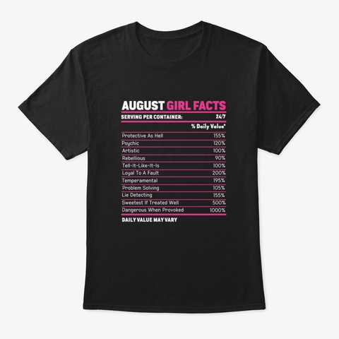 August Girl Fact Bkpe4 Black T-Shirt Front