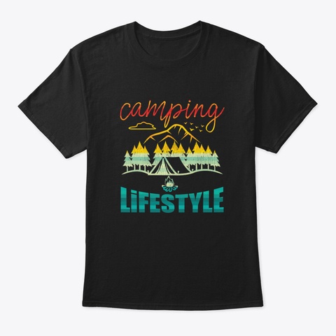 Camping Lifestyle Black T-Shirt Front