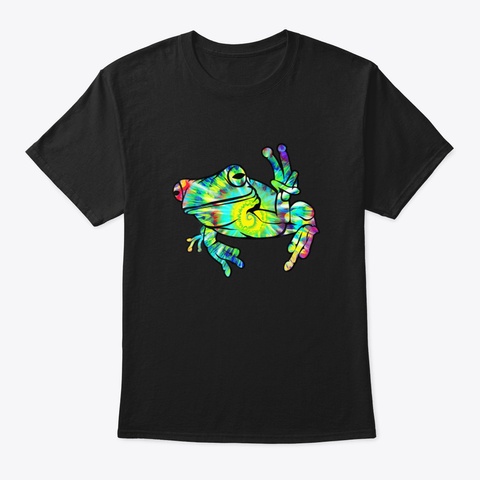 Cool Peace Frog Tie Dye  For Boys And Gi Black T-Shirt Front