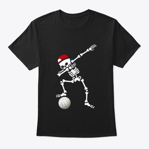 Funny Dab Dance Dabbing Skeleton Volleyb Black T-Shirt Front