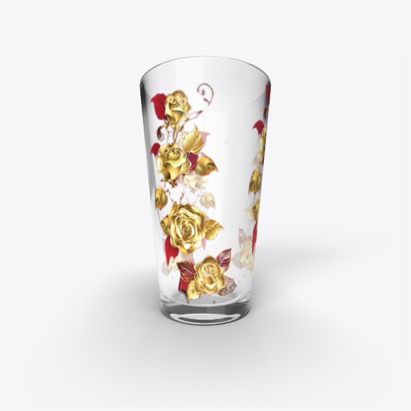 Rose Flower Design on pint Glass