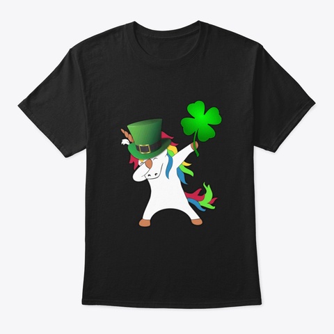 St Patricks Day Dabbing Unicorn Tshirt F Black T-Shirt Front